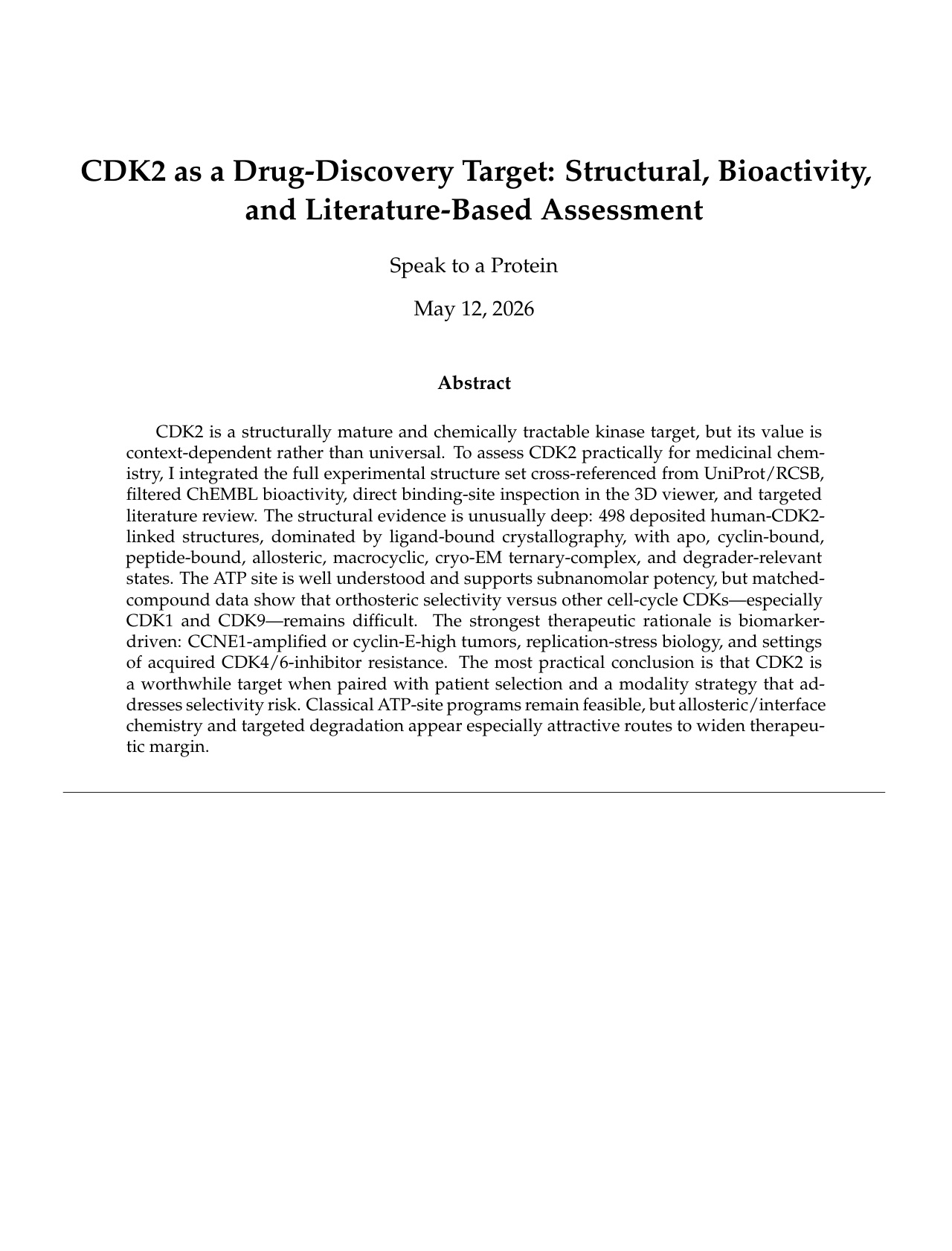Title page and abstract of the CDK2 report